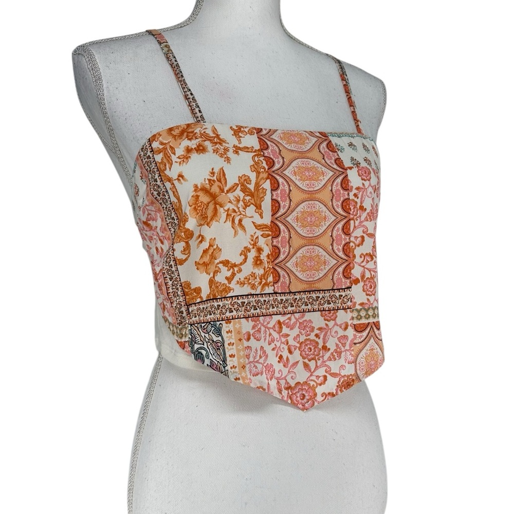 NO BOUNDARIES / Cream & Orange Hankerchief Top / Medium Y2K Festival Boho Fairy